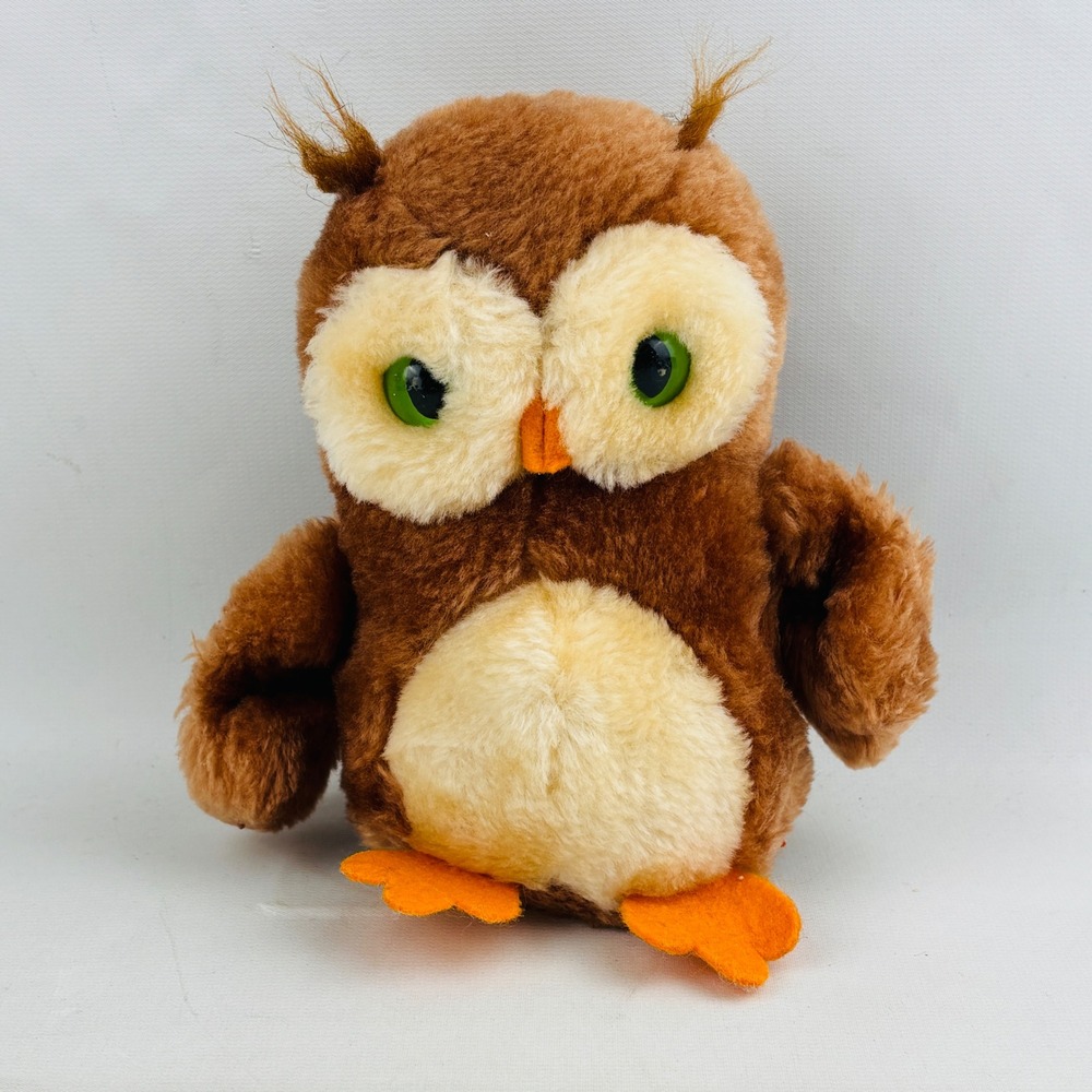 Vintage Dakin‎ Obie Owl Plush Brown Green Eyes 1975 Stuffed Animal 7" Bean Bag